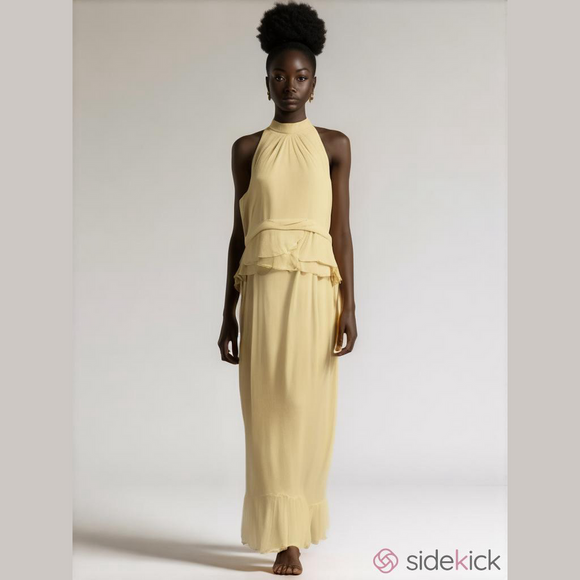 Dresses & Skirts - Vintage Formal Halter Dress S Maxi Removable Capelet Peplum Prom Wedding Easter